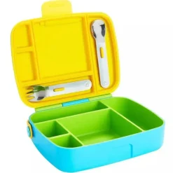 Munchkin Lunch Box|Dishes, Utensils & Food Containers*- Lunch Bento Box with Stainless Steel Utensils ( Green & Yellow)