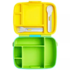 Munchkin Lunch Box|Dishes, Utensils & Food Containers*- Lunch Bento Box with Stainless Steel Utensils ( Green & Yellow)