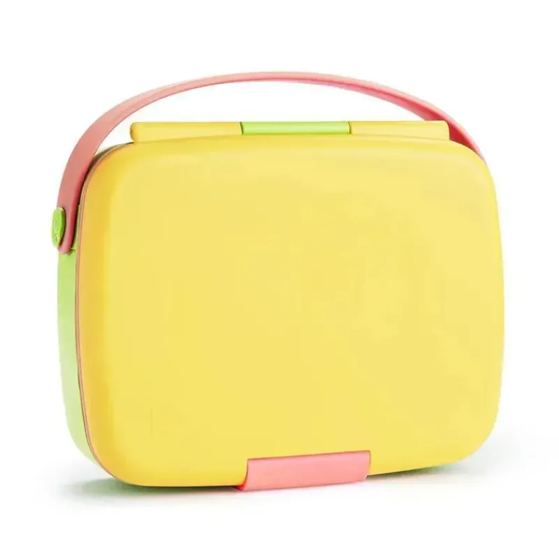 Munchkin Lunch Box|Dishes, Utensils & Food Containers*- Lunch Bento Box with Stainless Steel Utensils (Yellow & Pink)