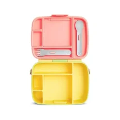 Munchkin Lunch Box|Dishes, Utensils & Food Containers*- Lunch Bento Box with Stainless Steel Utensils (Yellow & Pink)