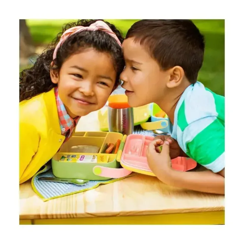 Munchkin Lunch Box|Dishes, Utensils & Food Containers*- Lunch Bento Box with Stainless Steel Utensils (Yellow & Pink)