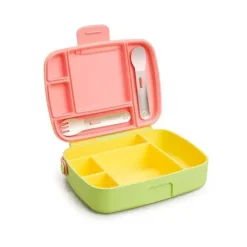 Munchkin Lunch Box|Dishes, Utensils & Food Containers*- Lunch Bento Box with Stainless Steel Utensils (Yellow & Pink)