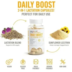 Munchkin Postpartum|Maternity Health & Wellness*- Milkmakers Daily Boost 2-in-1 Lactation Supplements for Breastfeeding