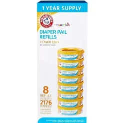 Munchkin Diaper Pails & Refills*Arm & Hammer Diaper Pail Refill rings 8-Pack, 2,176-Count