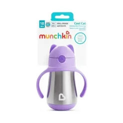 Munchkin Water Bottle|Dishes, Utensils & Food Containers*8Oz Cool Cat Stainless Steel Cup, Purple