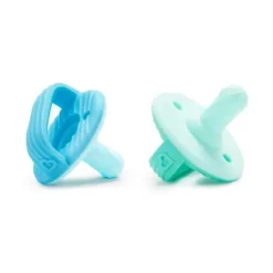 Munchkin Toys For 0-12 Months|Gift For Baby*Sili-Soothe & Teethe Silicone Pacifier + Teether - 2Pk, Blue/Green