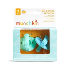 Munchkin Toys For 0-12 Months|Gift For Baby*Sili-Soothe & Teethe Silicone Pacifier + Teether - 2Pk, Blue/Green