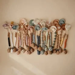 Mushie Gift For Baby|Pacifier Clips & Cases*- 100% Silicone Baby Pacifier Clip BPA Free, Eva Ash