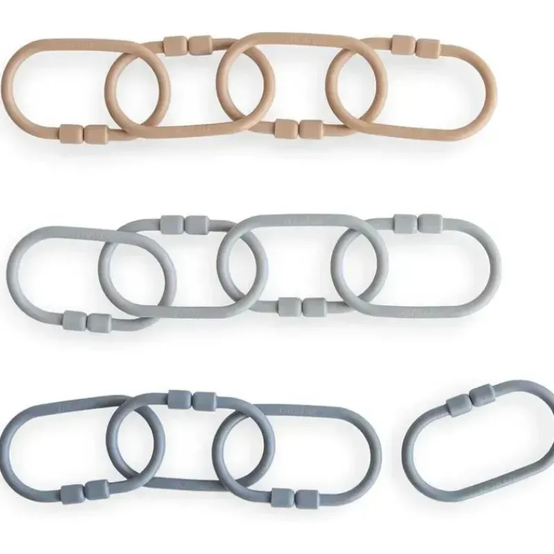 Mushie Handbags & Accessories*- Baby Chain Link Rings Toy 12 Count, Multiuse Car Seat Stroller Connecting Toy, Natural, Stone, Tradewinds