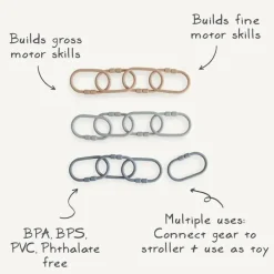 Mushie Handbags & Accessories*- Baby Chain Link Rings Toy 12 Count, Multiuse Car Seat Stroller Connecting Toy, Natural, Stone, Tradewinds