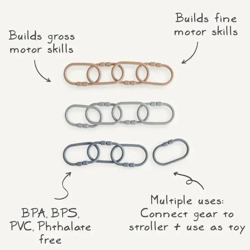 Mushie Handbags & Accessories*- Baby Chain Link Rings Toy 12 Count, Multiuse Car Seat Stroller Connecting Toy, Natural, Stone, Tradewinds