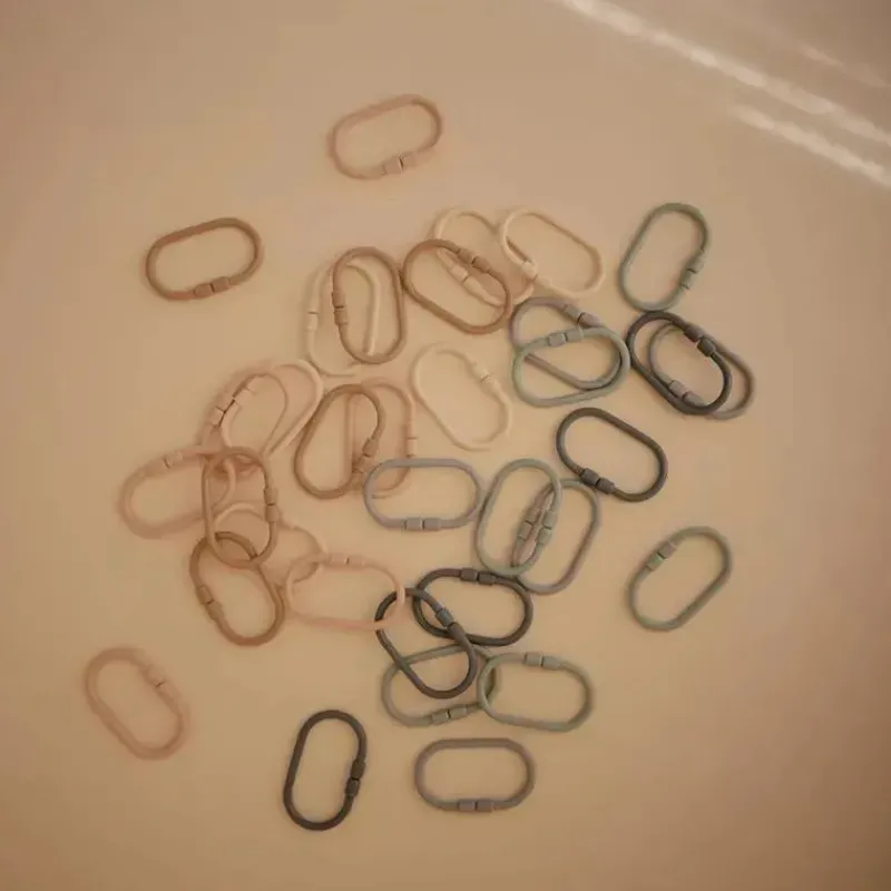 Mushie Handbags & Accessories*- Baby Chain Link Rings Toy 12 Count, Multiuse Car Seat Stroller Connecting Toy, Natural, Stone, Tradewinds