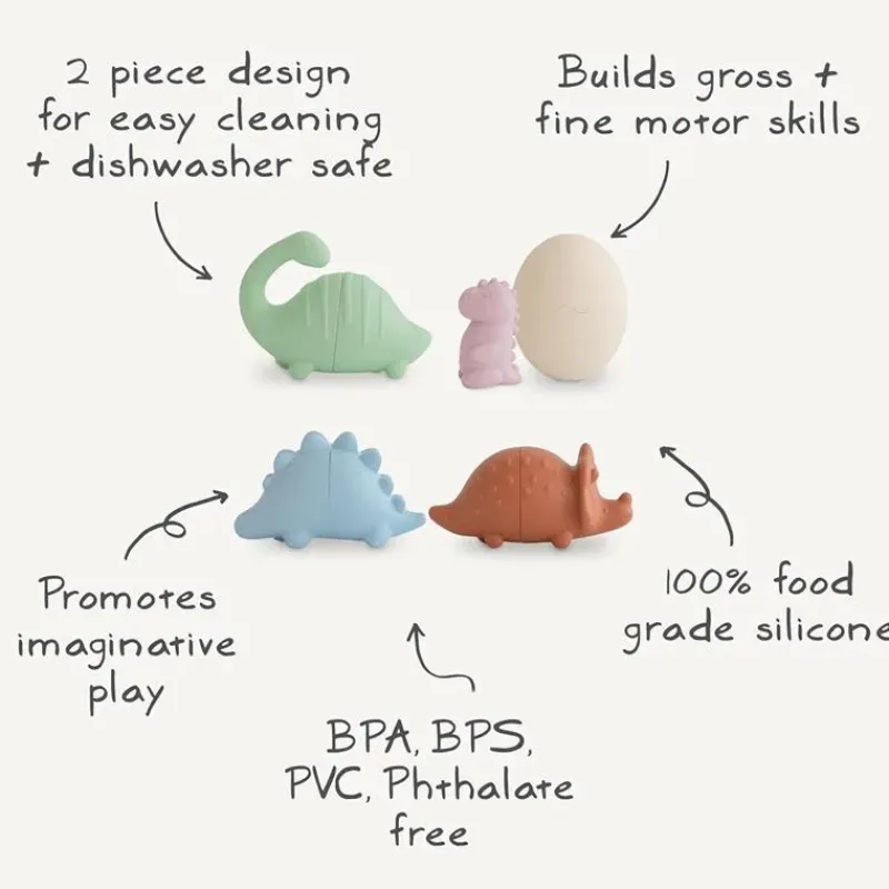 Mushie Bath Toys*- Dino Mold Free Bath Play Set, 4 Pack