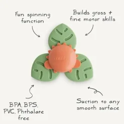 Mushie Rattles & Teethers|Gift For Baby*- Dino Suction Spinner Toy for Bath & Play