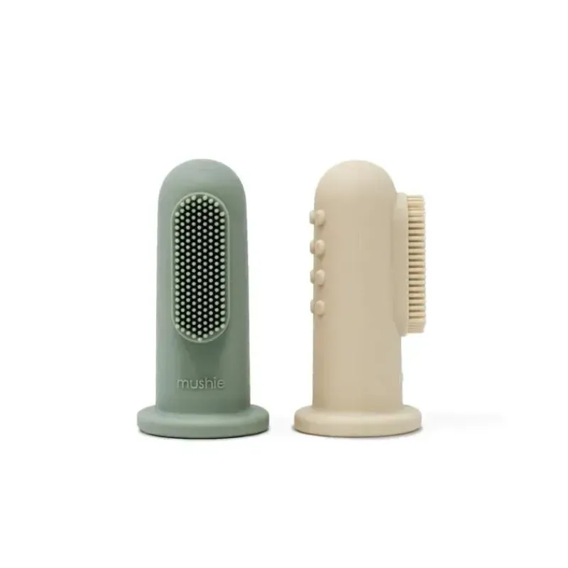 Mushie Oral & Nasal Care*- Finger Toothbrush (Shifting Sands/ Cambridge Blue)