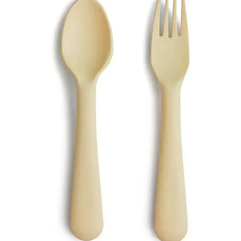 Mushie Utensils & Accessories|Dishes, Utensils & Food Containers*- Flatware Fork & Spoon Set For Kids, Pale Daffodi