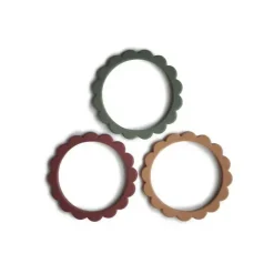 Mushie Gift For Baby|Gifts Up To $25*- Flower Teething Bracelet 3-Pack (Dried Thyme/Berry/Natural)