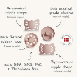Mushie Gift For Baby|Pacifiers*- Frigg Baby's First Pacifier? Set, Floral Heart 4-Pack, BPA-Free, 0 to 6 Months, Blush