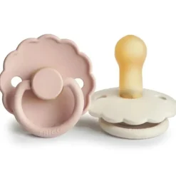 Mushie Cool Baby Products|Gift For Baby*- Frigg Daisy Natural Rubber Baby Pacifier, Blush/Cream, 6/18M