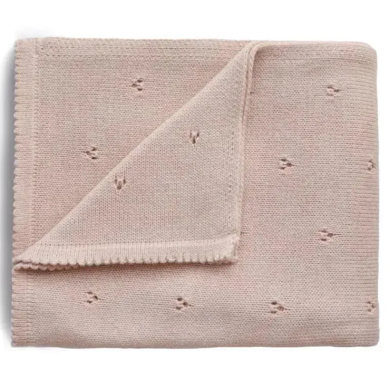 Mushie Blankets & Quilts*- Knitted Pointnelle Baby Blanket, Blush