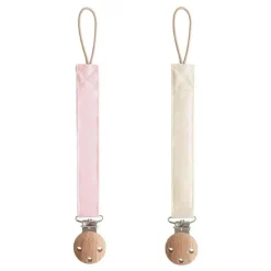 Mushie Gift For Baby|Pacifier Clips & Cases*- Linen Baby Pacifier Clip Holder, Soft Fabric Strap, 2-Pack, Blush/Cream