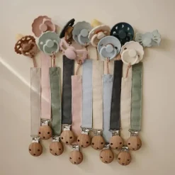 Mushie Gift For Baby|Pacifier Clips & Cases*- Linen Baby Pacifier Clip Holder, Soft Fabric Strap, 2-Pack, Blush/Cream