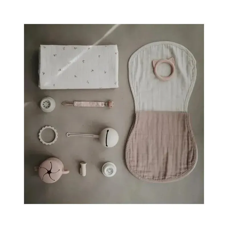Mushie Organic|Burp Cloths*- Muslin Burp Cloth Organic Cotton 2-Pack - Blush/Fog