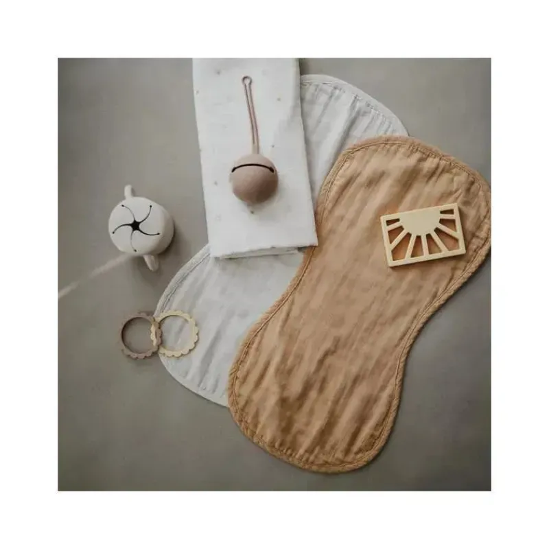 Mushie Organic|Burp Cloths*- Muslin Burp Cloth Organic Cotton 2-Pack - Fall Yellow/Fog