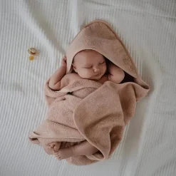 Mushie Baby Bath Towels*- Organic Cotton Baby Hooded Towel, Blush