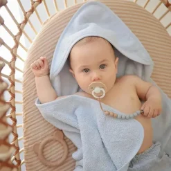 Mushie Baby Bath Towels*- Organic Cotton Baby Hooded Towel, Baby Blue