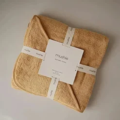 Mushie Organic|Baby Bath Towels*- Organic Cotton Baby Hooded Towel, Fall Yellow