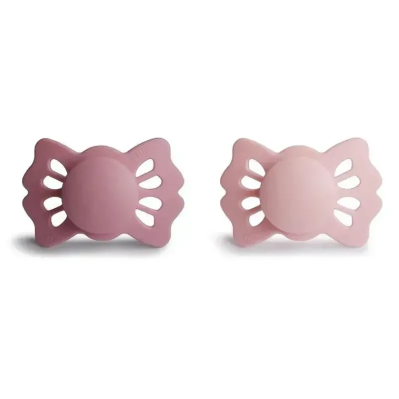 Mushie Gift For Baby|Pacifiers*- 2Pk Cedar/Baby Pink Lucky Symmetrical Silicone Pacifier, 0/6M