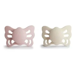 Mushie Gift For Baby|Pacifiers*- 2Pk Cream/Blush Butterfly Anatomical Silicone Pacifier, 0/6M