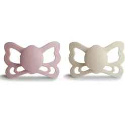 Mushie Gift For Baby|Pacifiers*- 2Pk Cream/Blush Butterfly Anatomical Silicone Pacifier, 6/18M