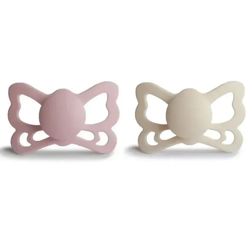 Mushie Gift For Baby|Pacifiers*- 2Pk Cream/Blush Butterfly Anatomical Silicone Pacifier, 6/18M