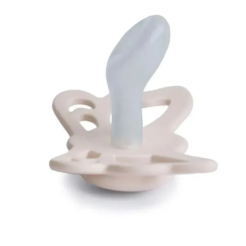 Mushie Gift For Baby|Pacifiers*- 2Pk Cream/Blush Butterfly Anatomical Silicone Pacifier, 6/18M