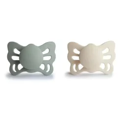 Mushie Gift For Baby|Pacifiers*- 2Pk Cream/Sage Butterfly Anatomical Silicone Pacifier, 0/6M
