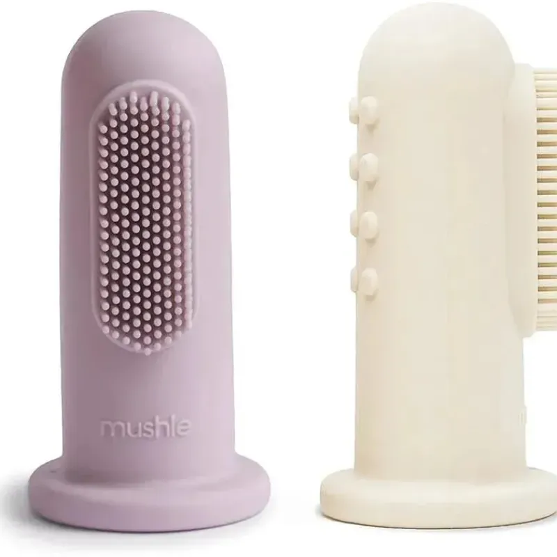Mushie Oral & Nasal Care*- 2Pk Finger Toothbrush Soft, Lilac/Ivory