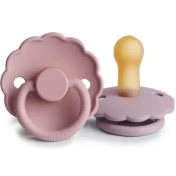 Mushie Gift For Baby|Pacifiers*- 2Pk Frigg Daisy Natural Rubber Baby Pacifier, Baby Pink/Soft Lilac, 6/18M