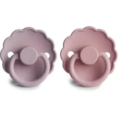 Mushie Gift For Baby|Pacifiers*- 2Pk Frigg Daisy Natural Rubber Baby Pacifier, Baby Pink/Soft Lilac, 6/18M