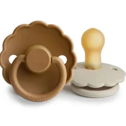 Mushie Cool Baby Products|Gift For Baby*- 2Pk Frigg Daisy Natural Rubber Baby Pacifier, Cappuccino/Cream, 0/6M