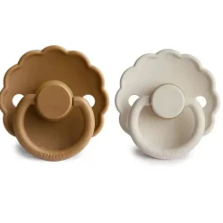 Mushie Cool Baby Products|Gift For Baby*- 2Pk Frigg Daisy Natural Rubber Baby Pacifier, Cappuccino/Cream, 0/6M