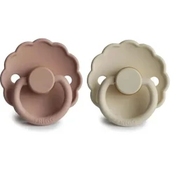 Mushie Cool Baby Products|Gift For Baby*- 2Pk Frigg Daisy Natural Rubber Baby Pacifier, Blush/Cream, 0/6M