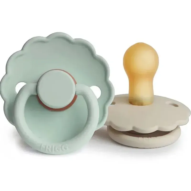 Mushie Gift For Baby|Pacifiers*- 2Pk Frigg Daisy Natural Rubber Baby Pacifier, Seafoam/Cream, 6/18M