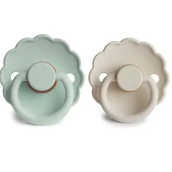 Mushie Gift For Baby|Pacifiers*- 2Pk Frigg Daisy Natural Rubber Baby Pacifier, Seafoam/Cream, 6/18M