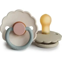 Mushie Cool Baby Products|Gift For Baby*- 2Pk Frigg Daisy Natural Rubber Pacifier, Sandstone & Cotton Candy, 0/6M