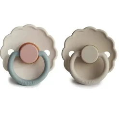 Mushie Cool Baby Products|Gift For Baby*- 2Pk Frigg Daisy Natural Rubber Pacifier, Sandstone & Cotton Candy, 0/6M