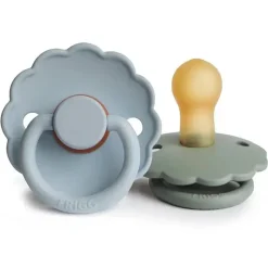Mushie Cool Baby Products|Gift For Baby*- 2Pk Frigg Daisy Natural Rubber Baby Pacifier, Powder Blue/Sage, 0/6M