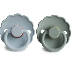 Mushie Cool Baby Products|Gift For Baby*- 2Pk Frigg Daisy Natural Rubber Baby Pacifier, Powder Blue/Sage, 0/6M