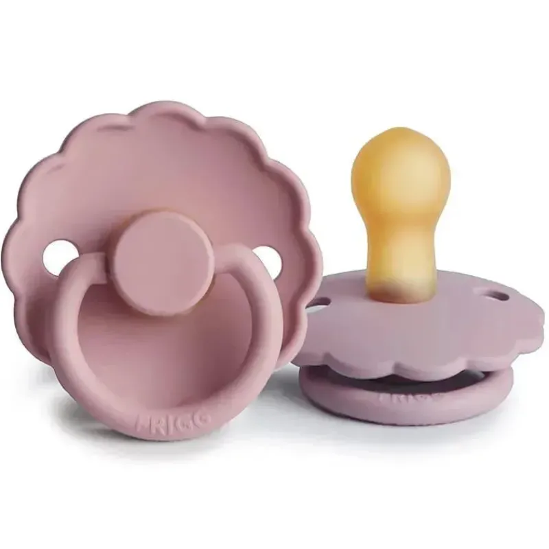 Mushie Gift For Baby|Pacifiers*- 2Pk Frigg Daisy Natural Rubber Baby Pacifier, Baby Pink/Soft Lilac, 0/6M